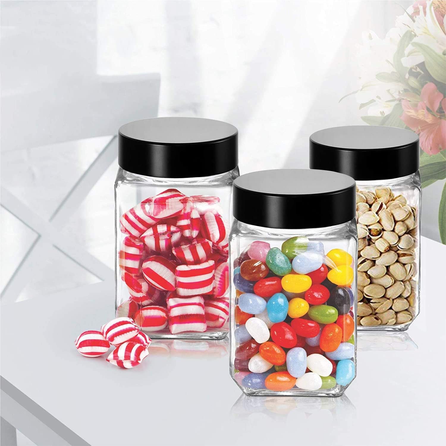 Feelopie Piramal Glass Square Clear Jars & Containers For Kitchen Pantry, Honey, Pickles, Cookies, Dry Fruits, Coffee Beans Stor